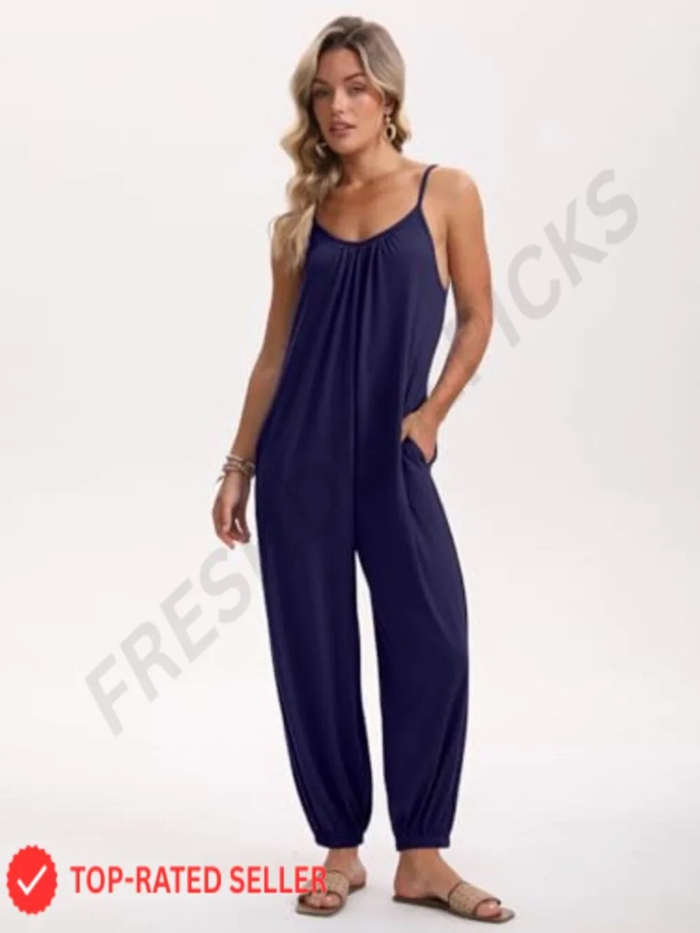 Sleeveless Spaghetti Strap Jumpsuit for Women Casual Summer Romper with Pockets